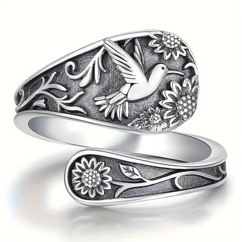 Vintage Hummingbird Spoon Ring Adjustable Open Band 2-Pack 2