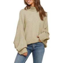 ImilyBela Damenpullover mit Rollkragen Oversize Golf Grobstrick Khaki M — oversize damenpullover, rollkragenpullover