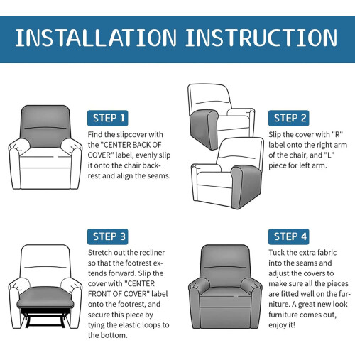 Recliner Slipcovers Printed Oversize 4-Piece Non-Slip Couch