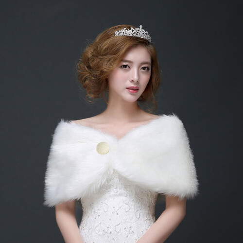 White Faux Fur Shawl Wedding Wrap 1 pc 2