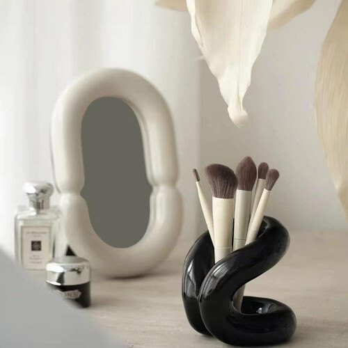 Ceramic Brush Holder Stand Black Minimalist 2