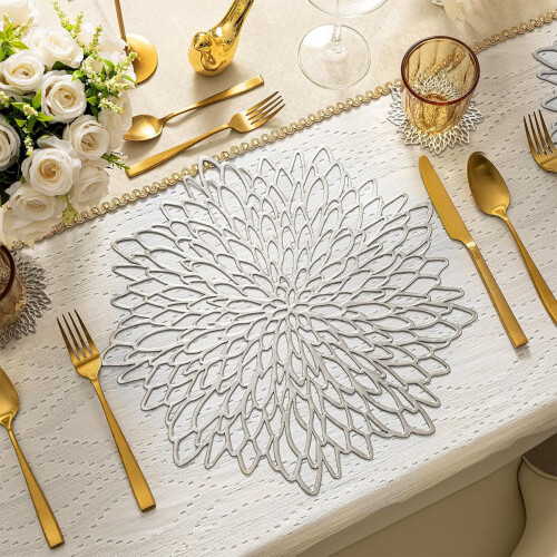 15 inch Round Vinyl Placemats Silver 4 Pack 2