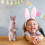 Easter bunny plush figurine with bowtie flocked desktop 3