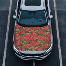 Polyester Car Hood Cover Stretchable Poinsettia Design