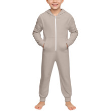 Children's Hooded Zip-Up Onesie with Pockets, Solid Color,