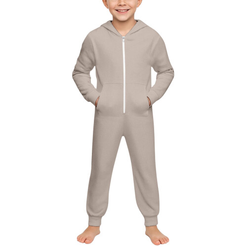 Children's Hooded Zip-Up Onesie with Pockets, Solid Color,