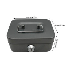 Metal Cash Box with Key Lock and Handle, Gray, 4.53 x 3.78