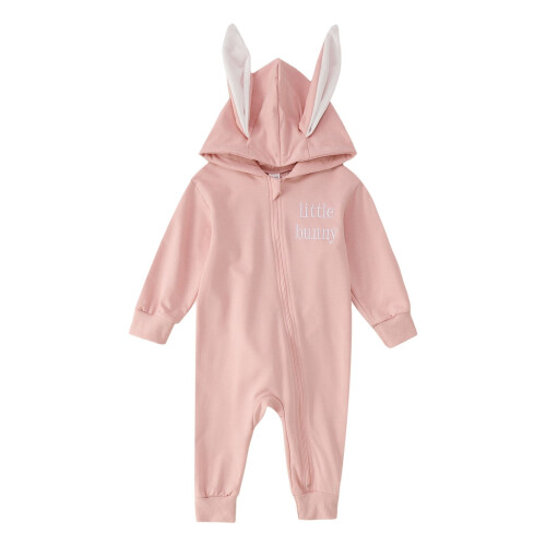 Baby Easter Jumpsuit with Bunny Ears Hood and Zipper