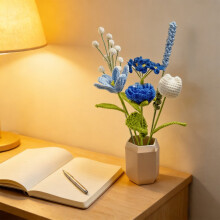 Crochet Flower Bouquet Blue 6 Bundles 15.7 Inch