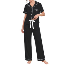 Button Down Pajamas for Women Soft Sleepwear Short Sleeve Pjs Set Black XXL