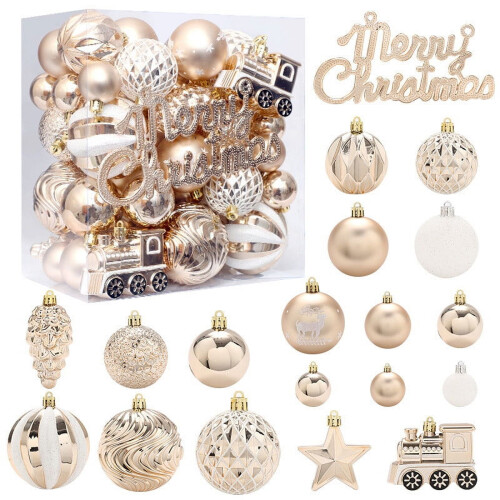 Shatterproof Christmas Ornaments Set Silver 65 pcs