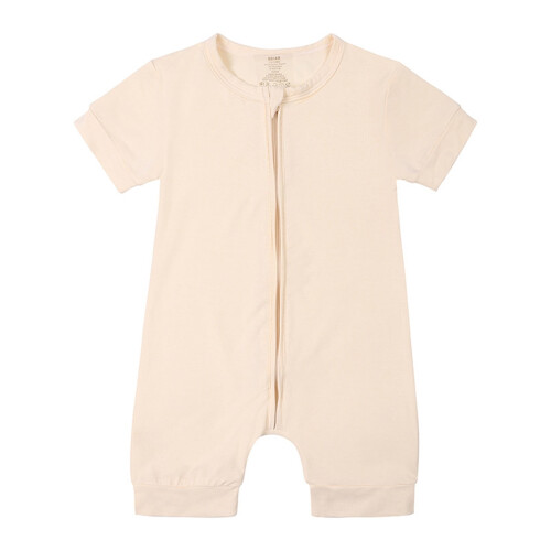Baby Rompers Solid Color Crewneck Front Zipper One-Piece