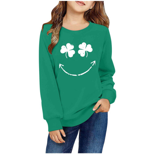 Green Kawaii Pullover Sweatshirt for Kids 7 Years