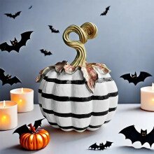Halloween Resin Pumpkin Ornament Black and White 1 Piece