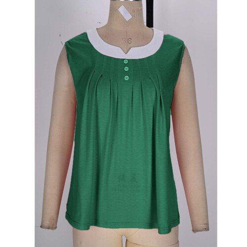 Women's Sleeveless V-Neck Button-Up Top with Pleats 1