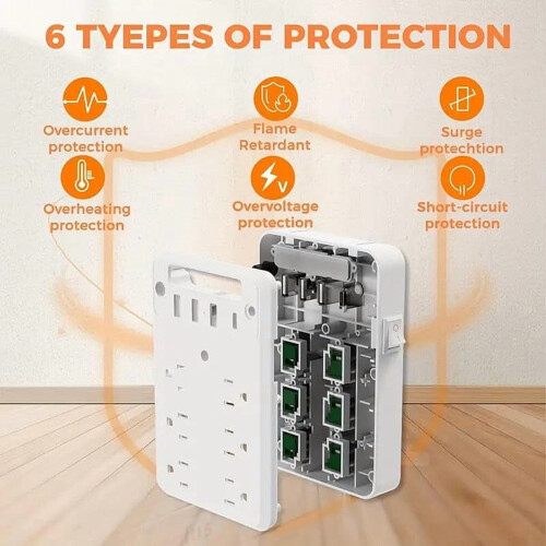 Wall Outlet Extender with Shelf Night Light 3 USB 1 USB-C 2