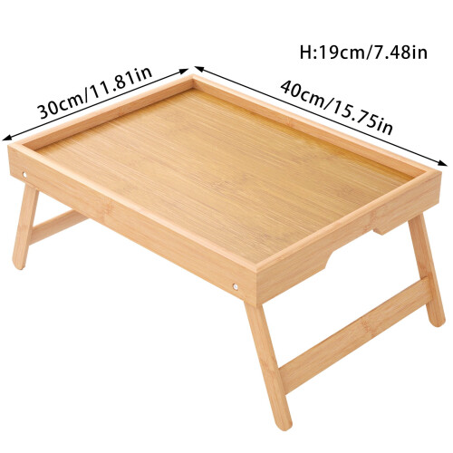 Bamboo Bed Tray Table with Folding Legs White 2