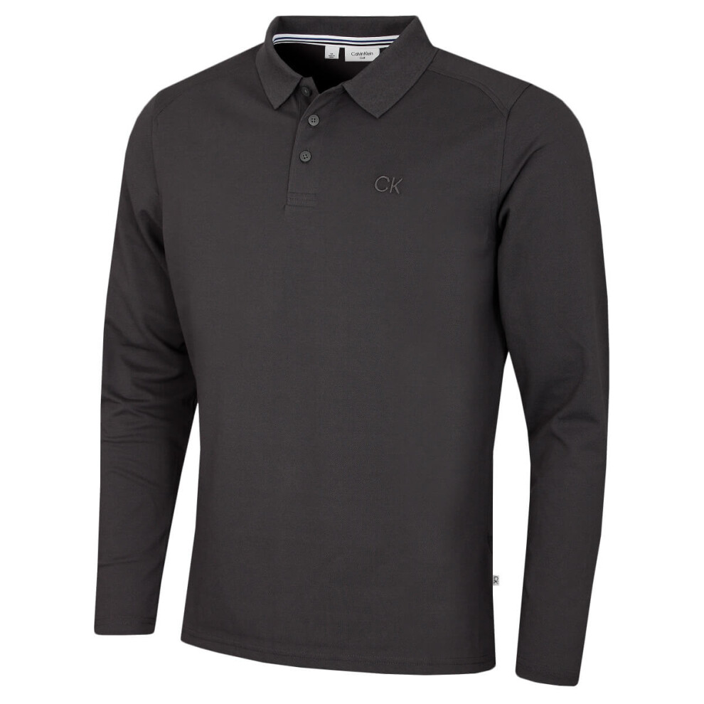 Calvin Klein (M, Charcoal) Mens 2026 Long Sleeve Stretch Campus Golf Polo Shirt