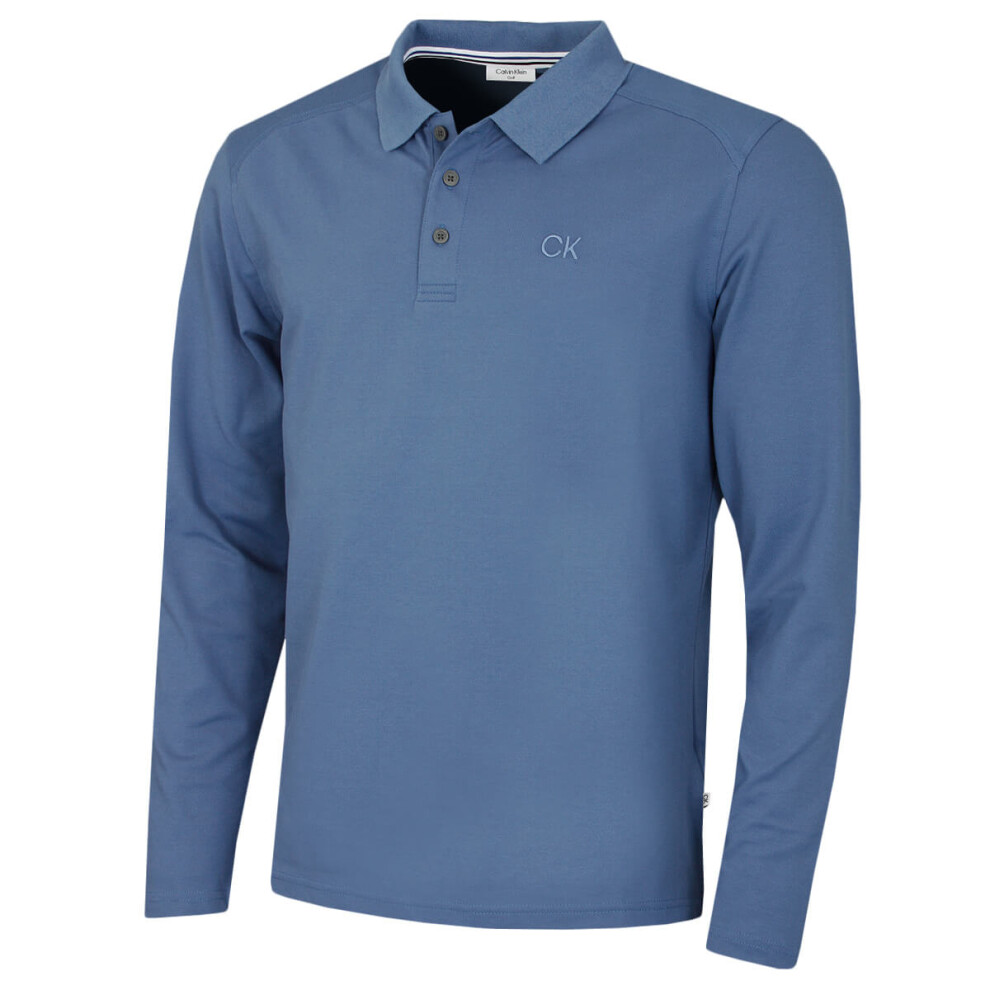 Calvin Klein (Xl, Denim Blue) Mens 2026 Long Sleeve Stretch Campus Golf Polo Shirt