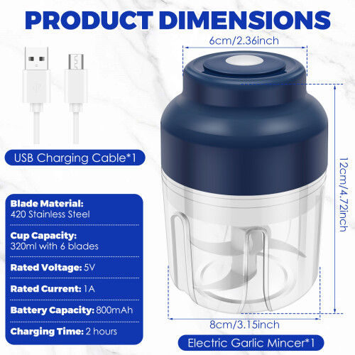 Electric Garlic Chopper 23W 5V Wireless Detachable 1