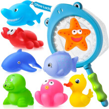 Bath Toys for Kids for the Tub Animal Figures Set of 9 Pieces — bath toys, yellow toys, hygiene toys, toys without holes