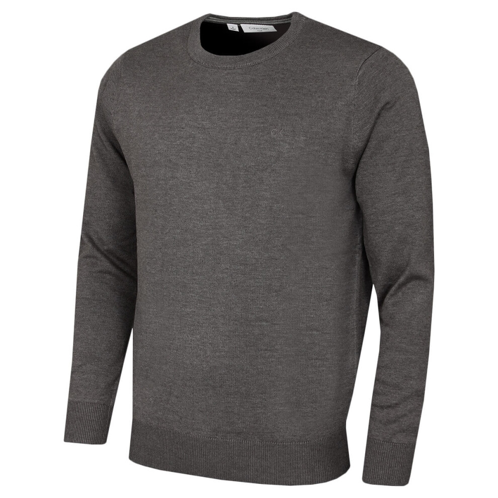 Calvin Klein (L, Slate Marl) Mens 2026 Crew Neck Cotton Breathable Golf Sweater