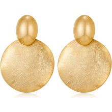 Gold Drop Earrings Round Hammered Disc Dangle