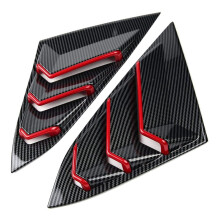 For 2022 2023 Sedan Rear Side Vent Quarter Window Louver Shutter Cover Carbon Fiber+Red