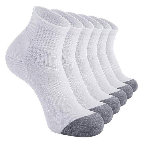 Men's Ankle Socks Solid Color Cushioned Arch Support 5 Pcs