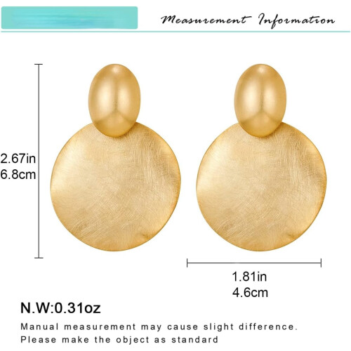 Gold Drop Earrings Round Hammered Disc Dangle 1