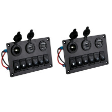 2X 6 Gang Panel with 12V-24V LED Digital Voltmeter Dual USB Charger Lighter Socket for RV Truck Boat SUV