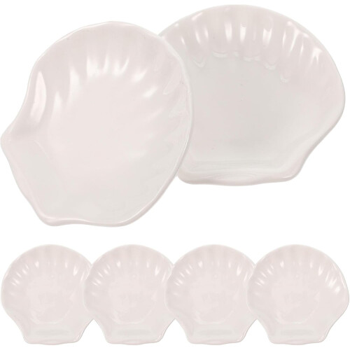 Ceramic Dessert Plates Set Shell Design White 6PCS