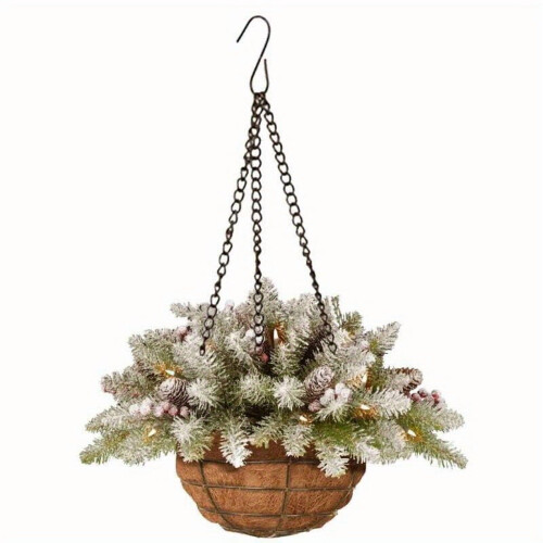 Pre-Lit Hanging Basket Indoor Outdoor Warm White LED Pine