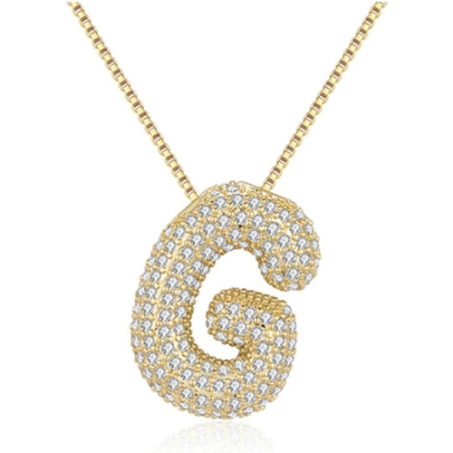 Bubble Letter Necklace 18K Gold Plated Initial Pendant