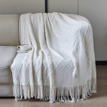 Knitted Fringed Blanket Soft Flannel Fleece 1-Pack
