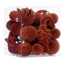 Flocked Christmas Ornaments Balls Set Brown 28pcs