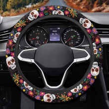 Skull Fuzzy Steering Wheel Cover 15 Inch Elastic Non-Slip