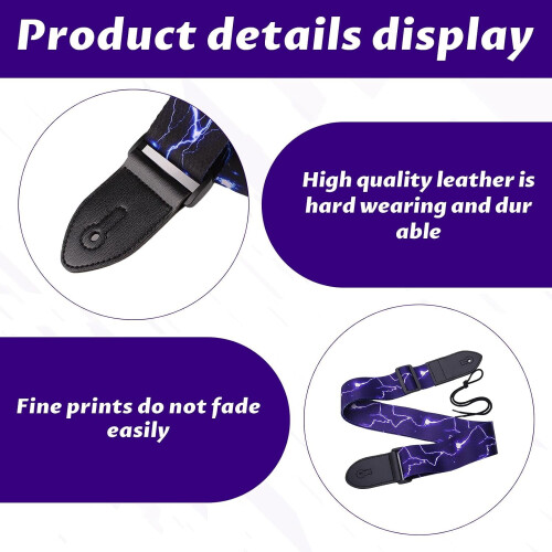 Blue Lightning Guitar Strap 5cm Wide for Electric Acoustic 2
