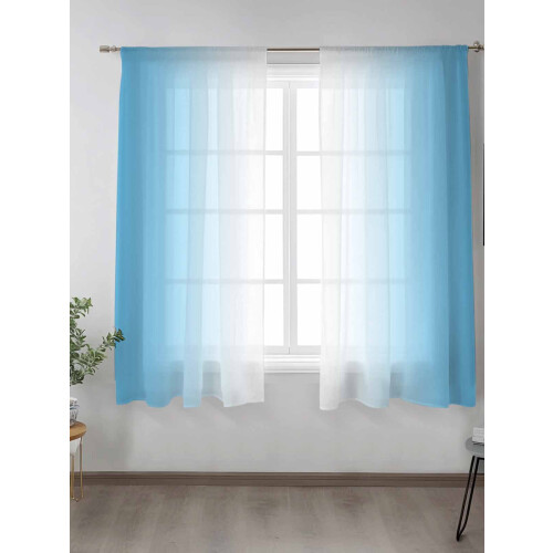 Light Blue and White Gradient Sheer Curtains 52x63 Rod 1