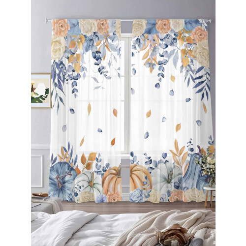 Orange Blue Fall Sheer Curtains 52x96 Floral Botanical 2