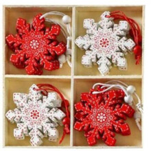 Wooden Christmas Ornament Red White 12 pcs