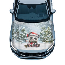 Christmas Panda Car Hood Cover Weatherproof Stretch