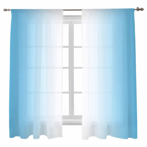 Light Blue and White Gradient Sheer Curtains 52x63 Rod