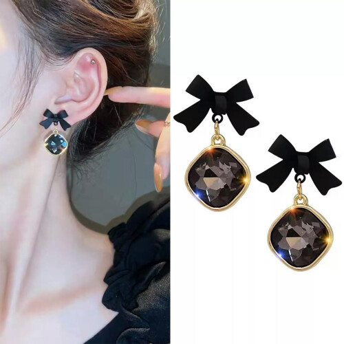 Women's Black Bow Earrings Retro Style