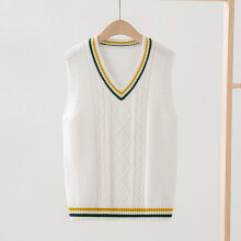 V Neck School Sweater Vest for Girls Knit Cardigan White