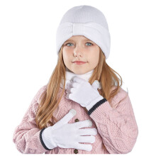 AWZXDE Girls Knitted Winter Hat Scarf Gloves Set White One