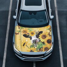 Sunflower Cow Butterfly Car Hood Cover Heat-Resistant