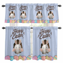 Easter Kitchen Curtains and Valance Set Blue Rod Pocket