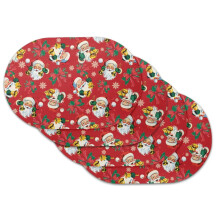 Santa Claus PU Leather Placemats Set of 4 Non-Slip Wipeable