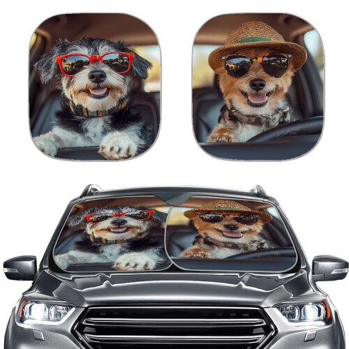 Cool Dog Print Car Sun Visor 2-Pack Polyester Heat and Sun